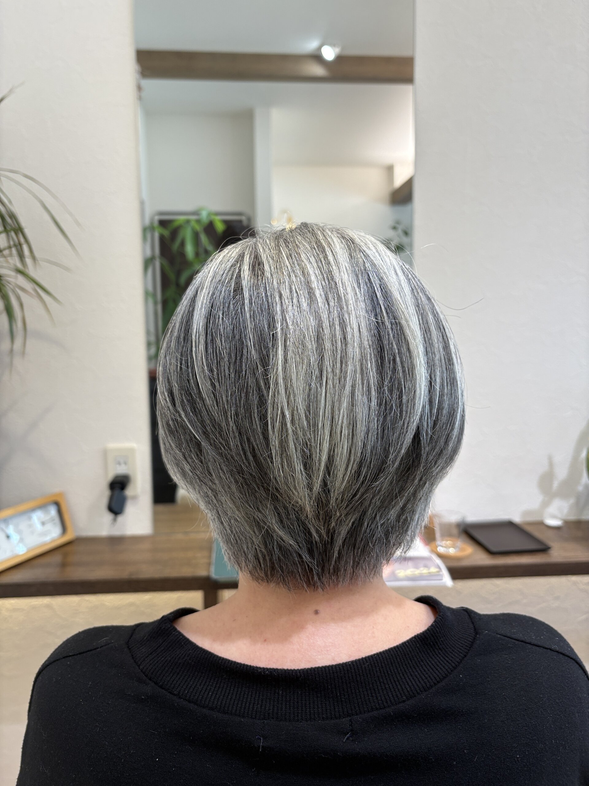 ナチュラルグレイヘア ショートボブ バックスタイル