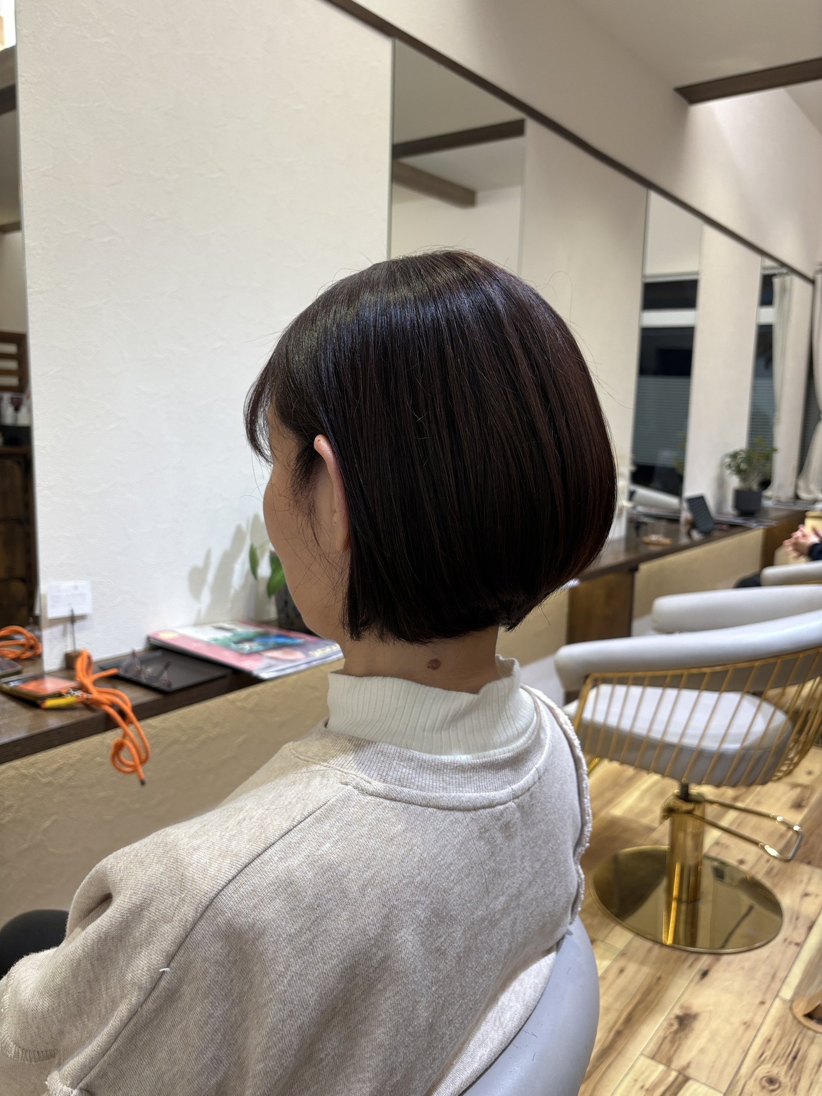斜め横から。自然な丸みとツヤが際立つミニボブ