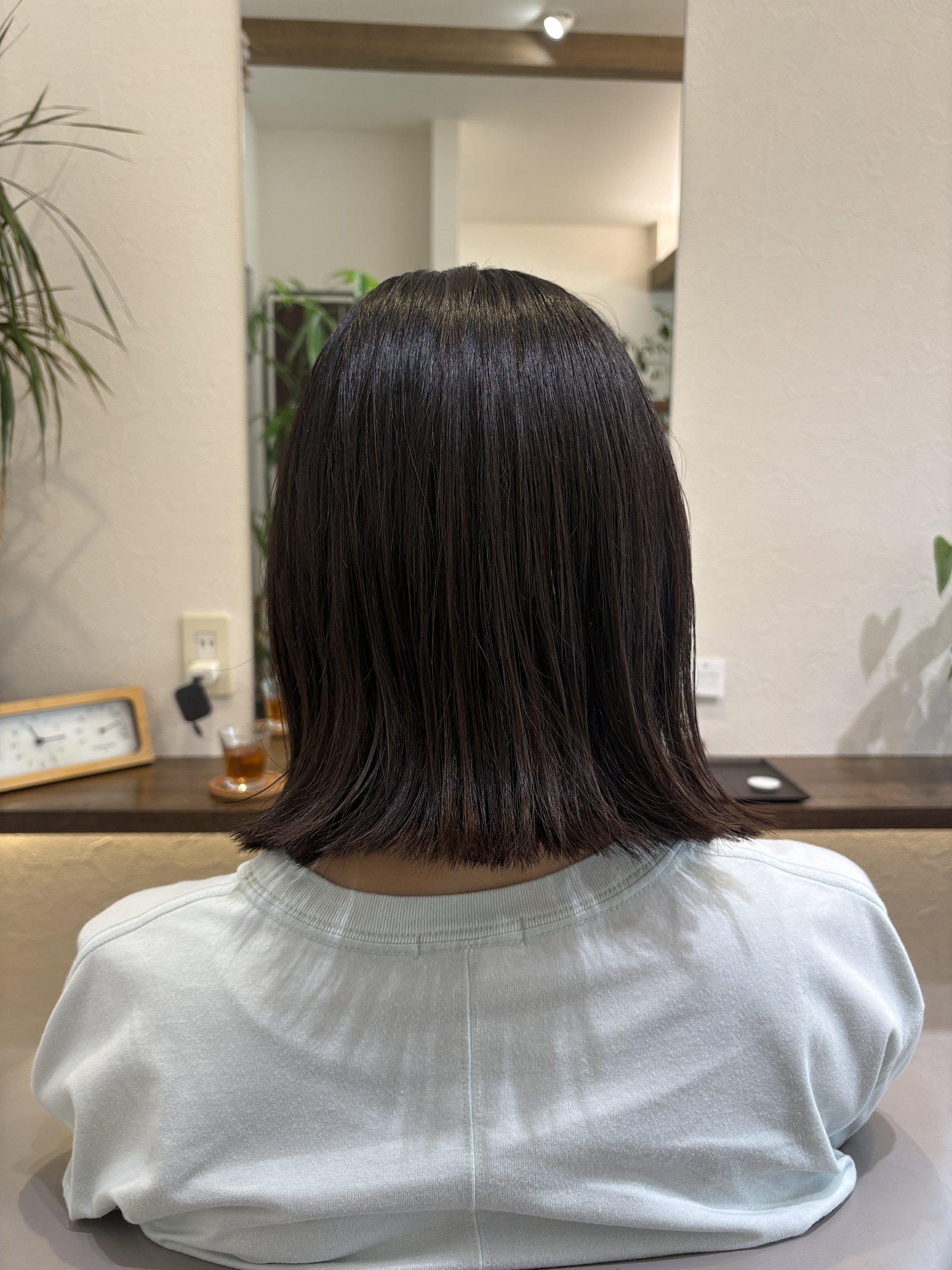 毛先までととのうツヤやかな後ろ姿、真後ろ