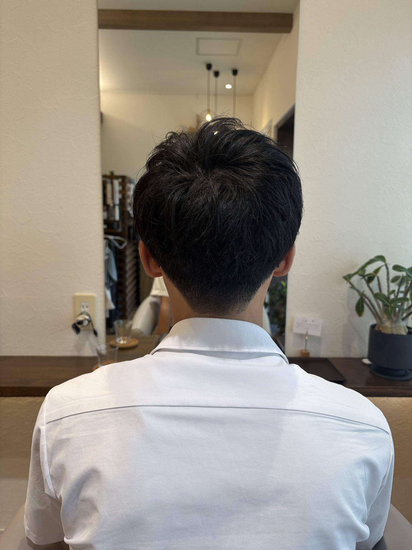 後頭部の丸みと、襟足から上へつながるグラデーション|メンズショートを真後ろから